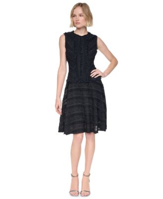 DKNY Women's Jewel Neck Ruffle Hem Fit-and-Flare Lace Dress