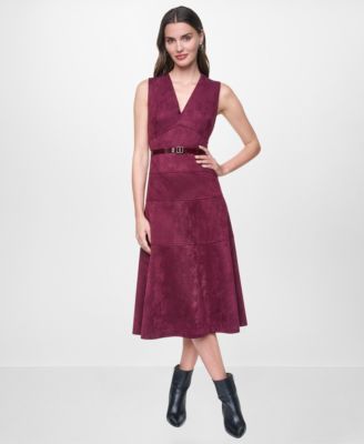 DKNY Women's A-Line V-Neck Sleeveless Midi Dress
