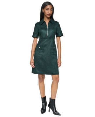 DKNY Women's Zip-Front A-Line Short-Sleeve Polo Sheath Dress