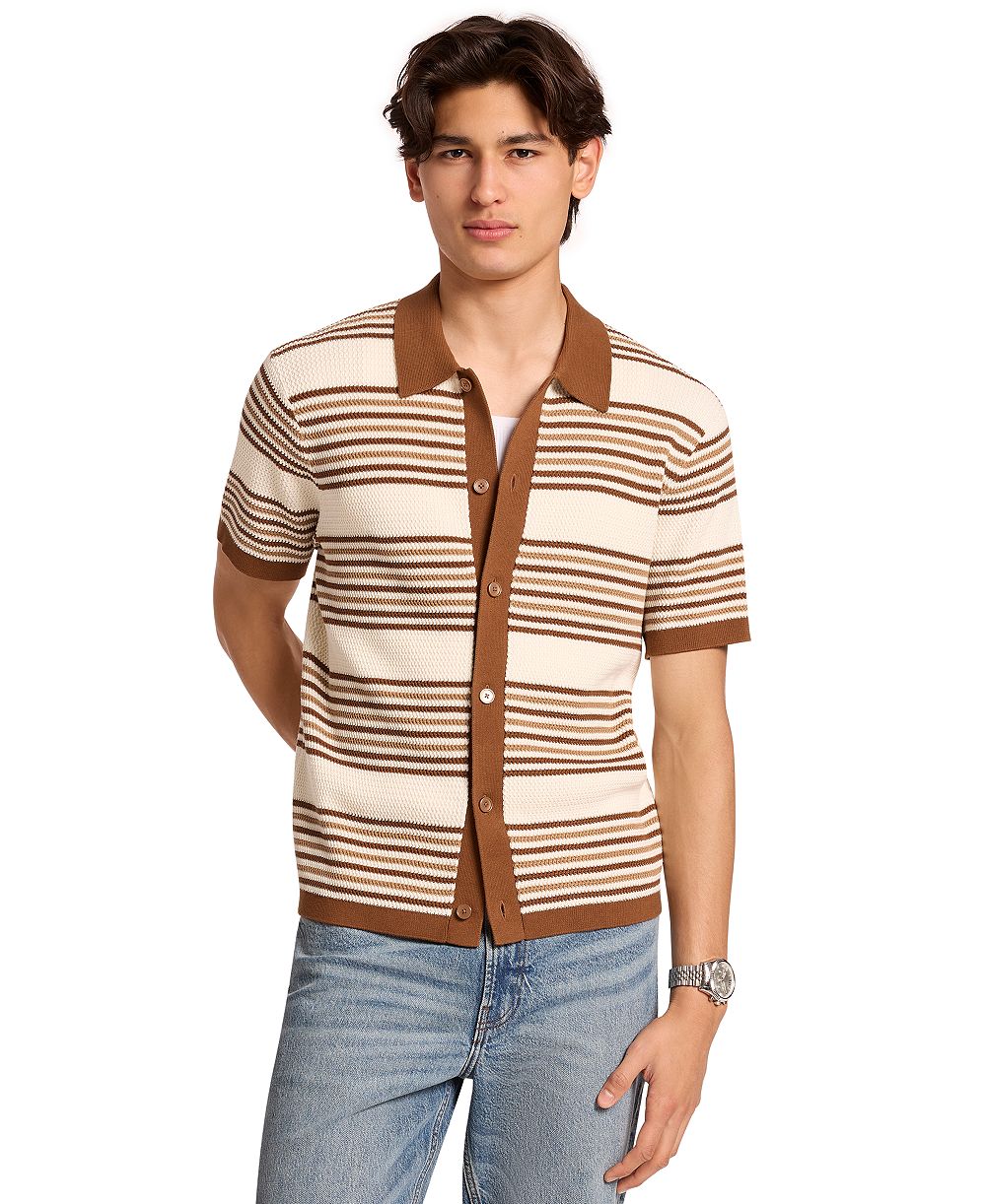 Michael Kors Men's Textured Stripe Camp Collar Button-Down Shirt