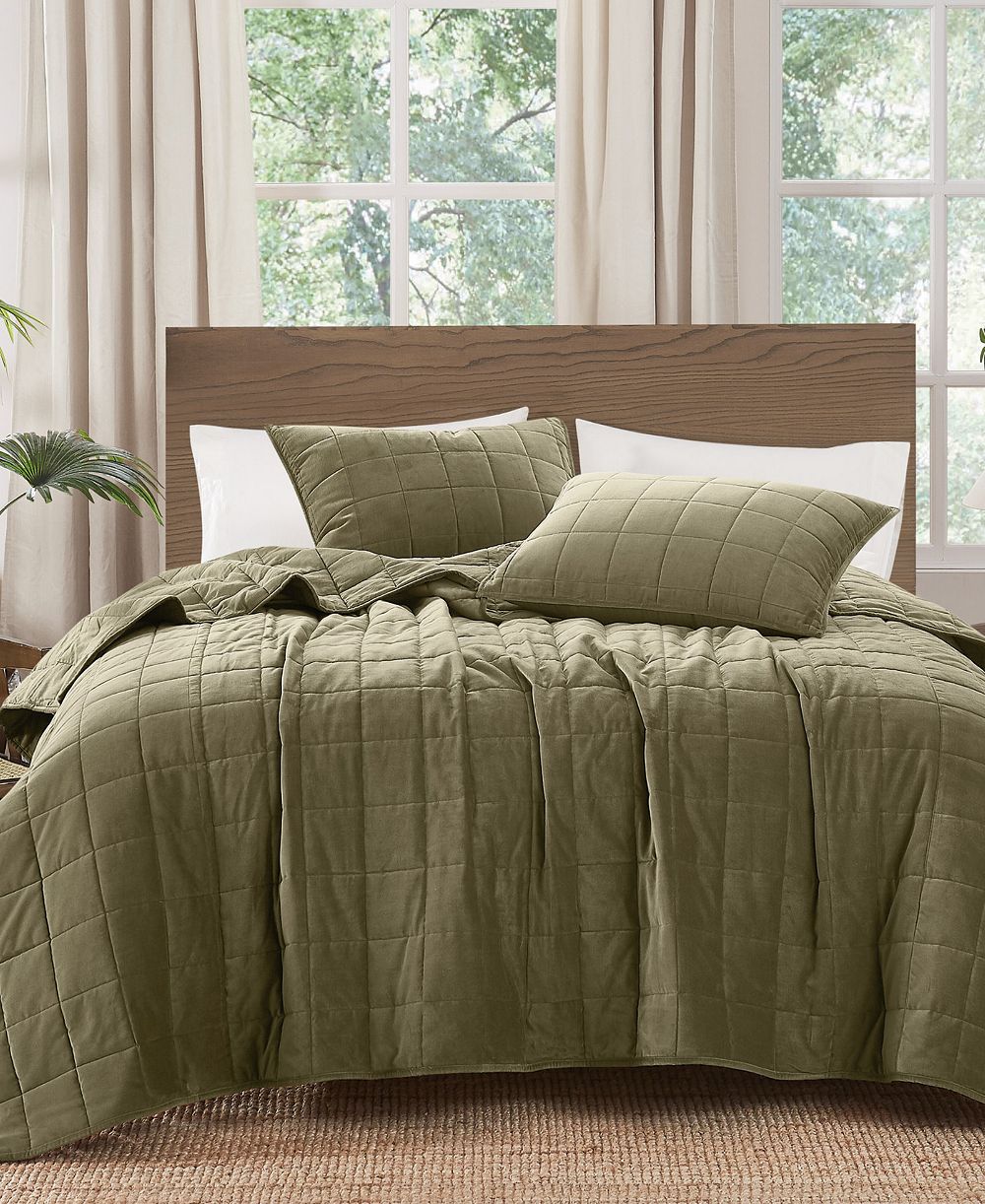 Комплект стеганого покрывала Brooklyn Loom Matte Cotton Velvet Box Stitch 3-Piece, King