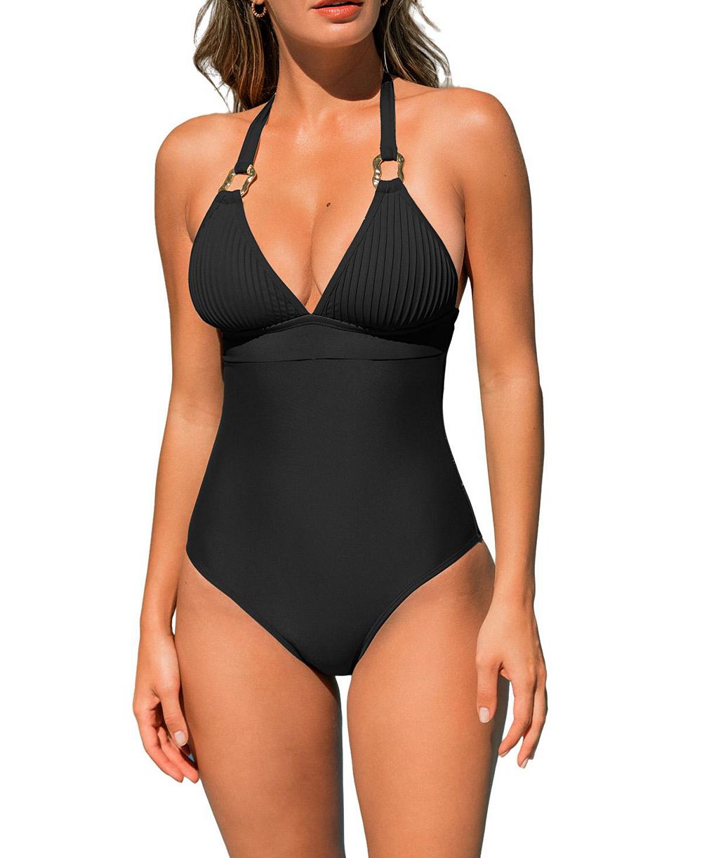 Женский слитный купальник Cupshe Ribbed V-Neck Metal Trim