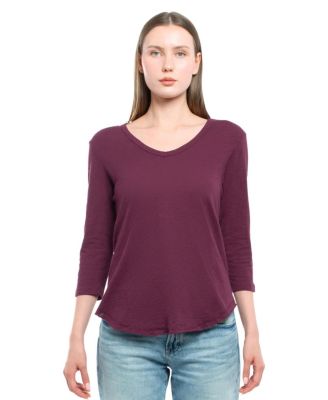 WILT Women's 3/4 Sleeve V-Neck Shirttail Tee