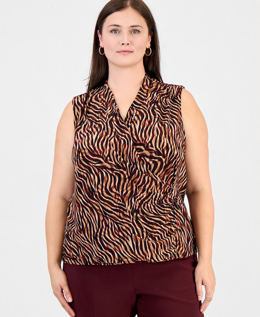 Anne Klein Женский топ с запахом и анималистичным принтом, Plus Size
