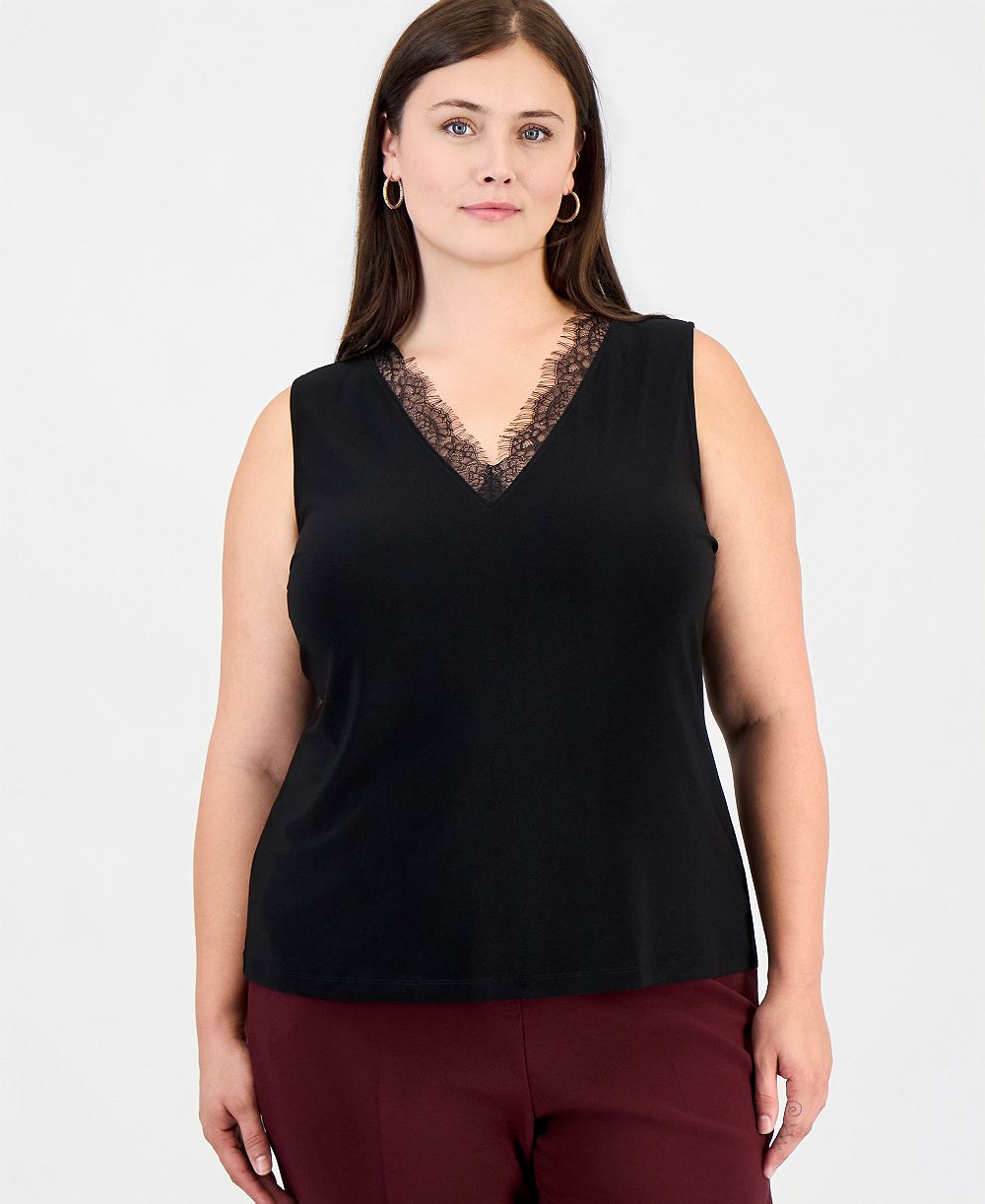 Anne Klein Майка Plus Size с V-образным вырезом и кружевом