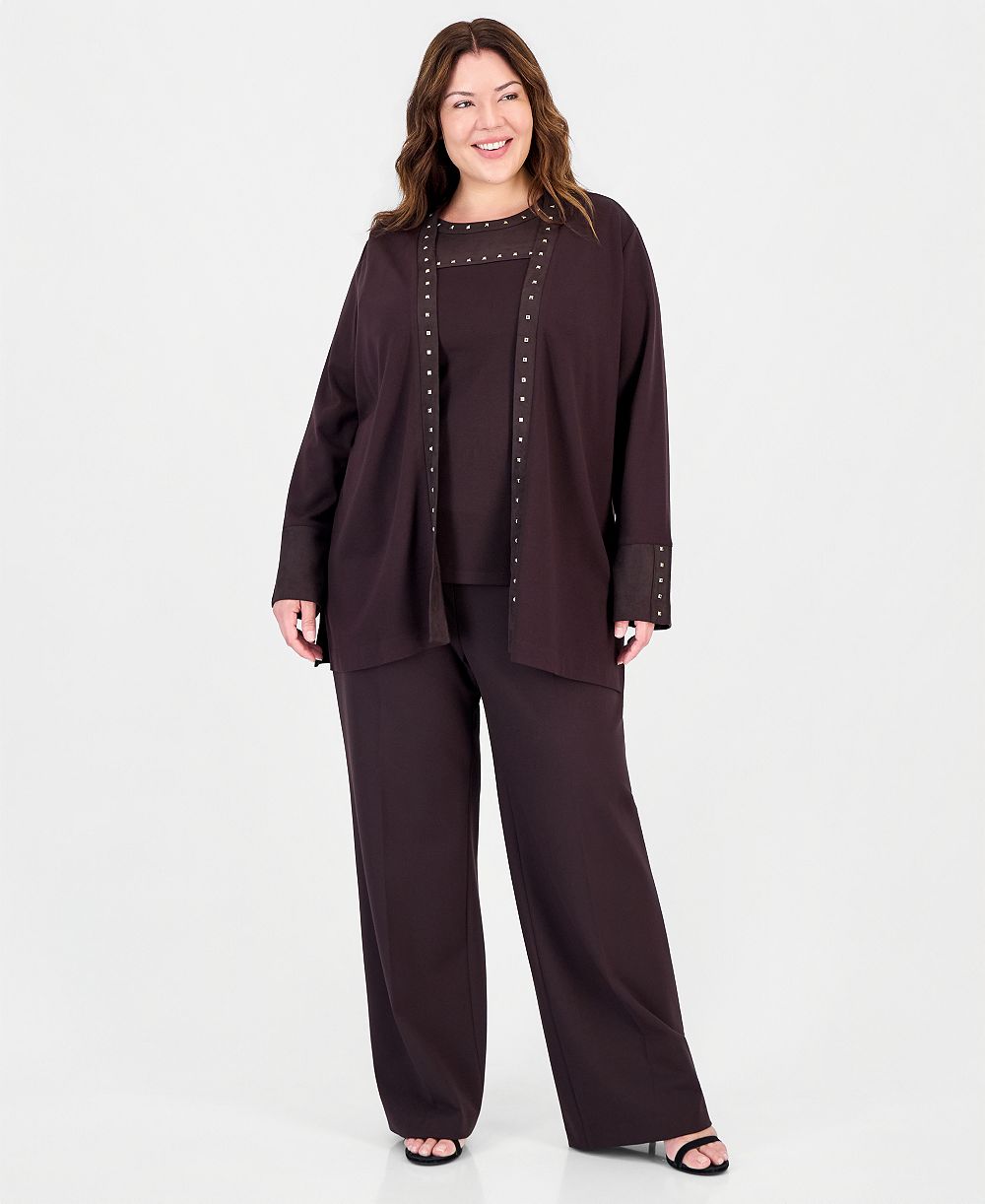 Anne Klein Plus Size High-Waist Pull-On Wide-Leg Pants