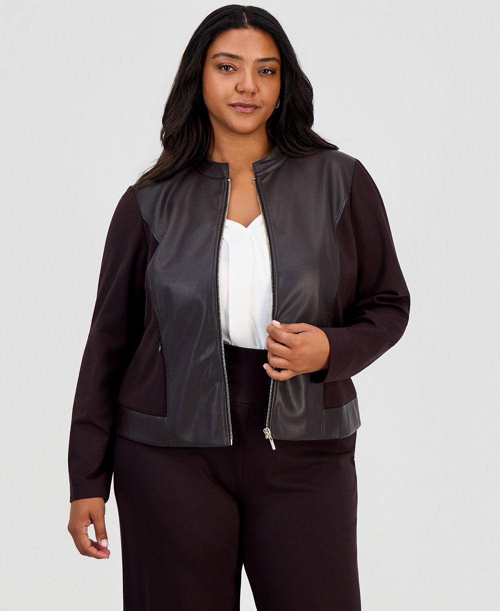 Anne Klein Essentials Plus Size Женский мото длинный рукав мандаринский воротник куртка