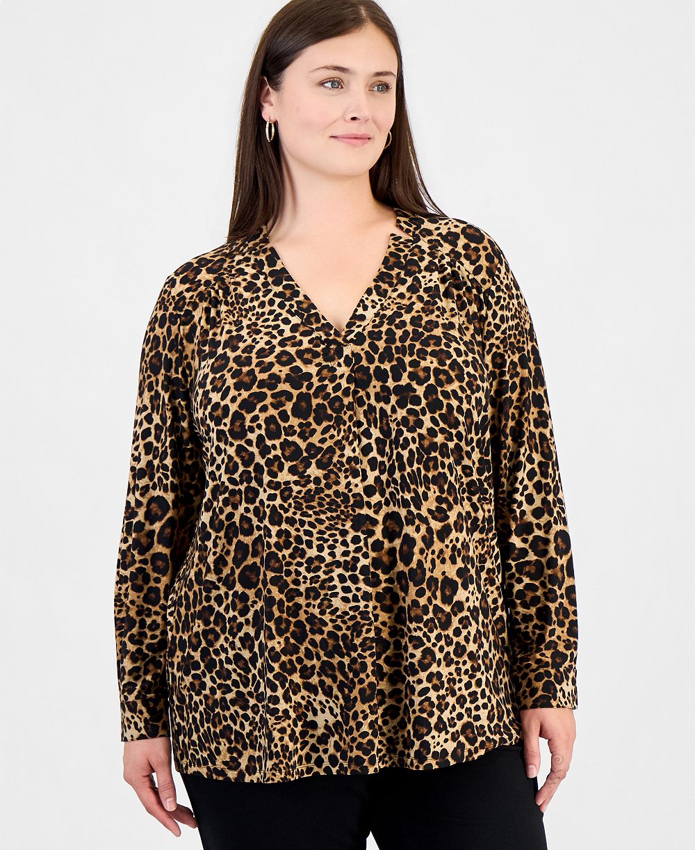 Женская блуза Anne Klein Essentials Plus Size с V-образным вырезом и отложным воротником