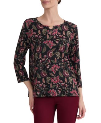 Женский топ Jones New York Floral-Print Keyhole Neck 3/4-Sleeve