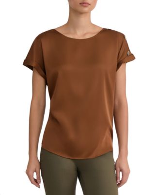 Jones New York Women's Montreal Satin Shoulder Button Detail Blouse