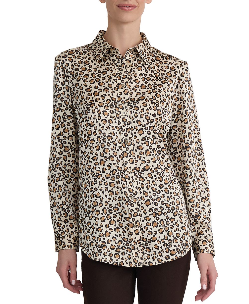 Jones New York Women's Utility Collared Long-Sleeve Blouse with Pockets