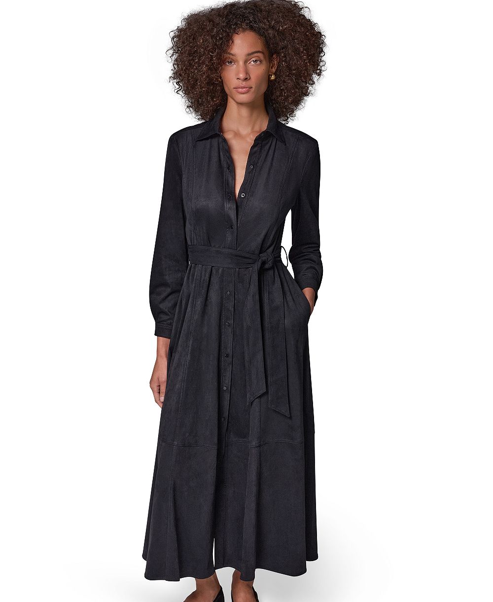 Donna Karan Weekend Женское длинное пальто-дастер с длинным рукавом и воротником из микровельвета