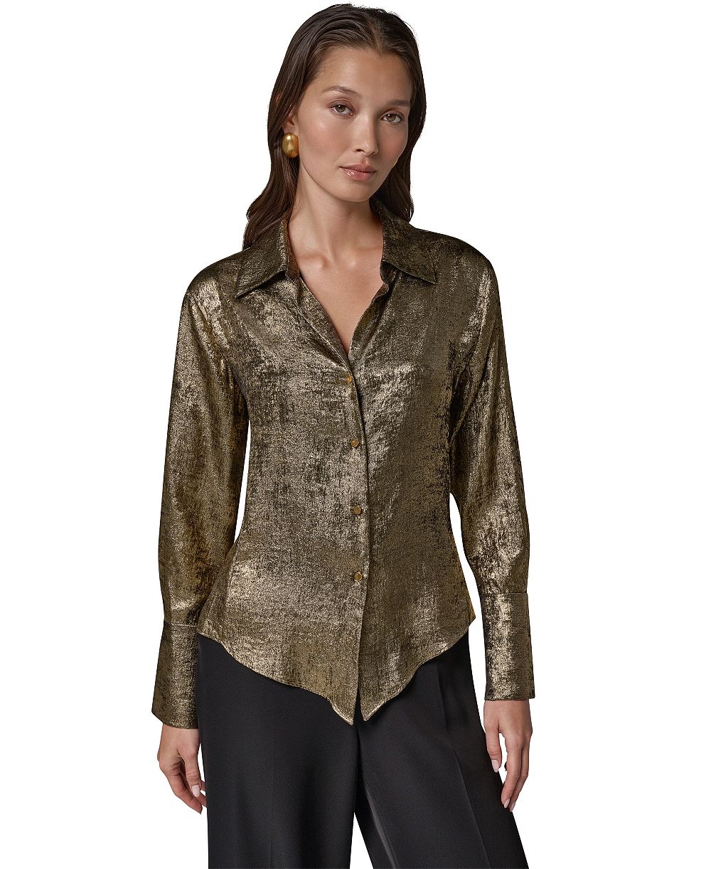 Donna Karan New York женская блузка с длинным рукавом, воротником и асимметричным подолом petite