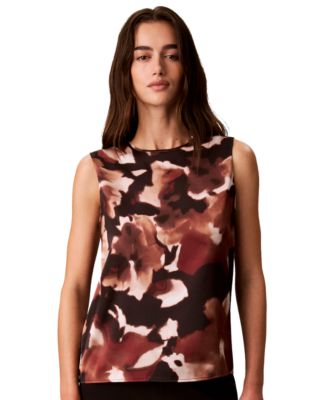 Calvin Klein женская блузка с принтом, без рукавов, круглый вырез, размер petite