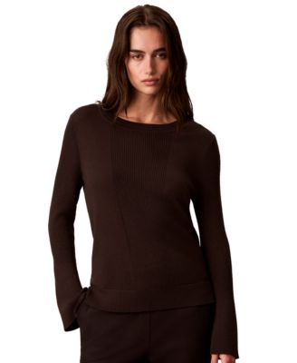 Calvin Klein женский свитер с круглым вырезом и скульптурными рукавами, ребристая текстура, размер petite