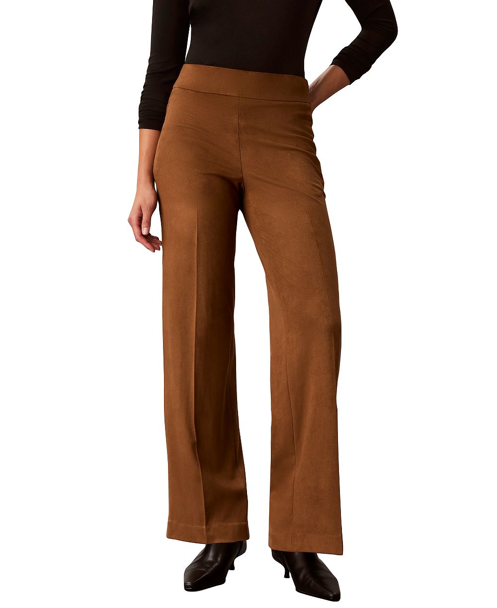 Calvin Klein petiteHigh-Rise Wide-Leg Pull-On Faux Suede Pants