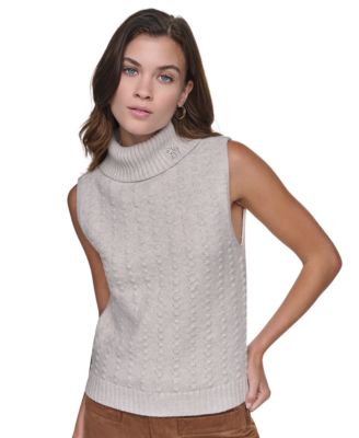 DKNY Jeans Women's Sleeveless Bobble-Stitch Turtleneck Vest