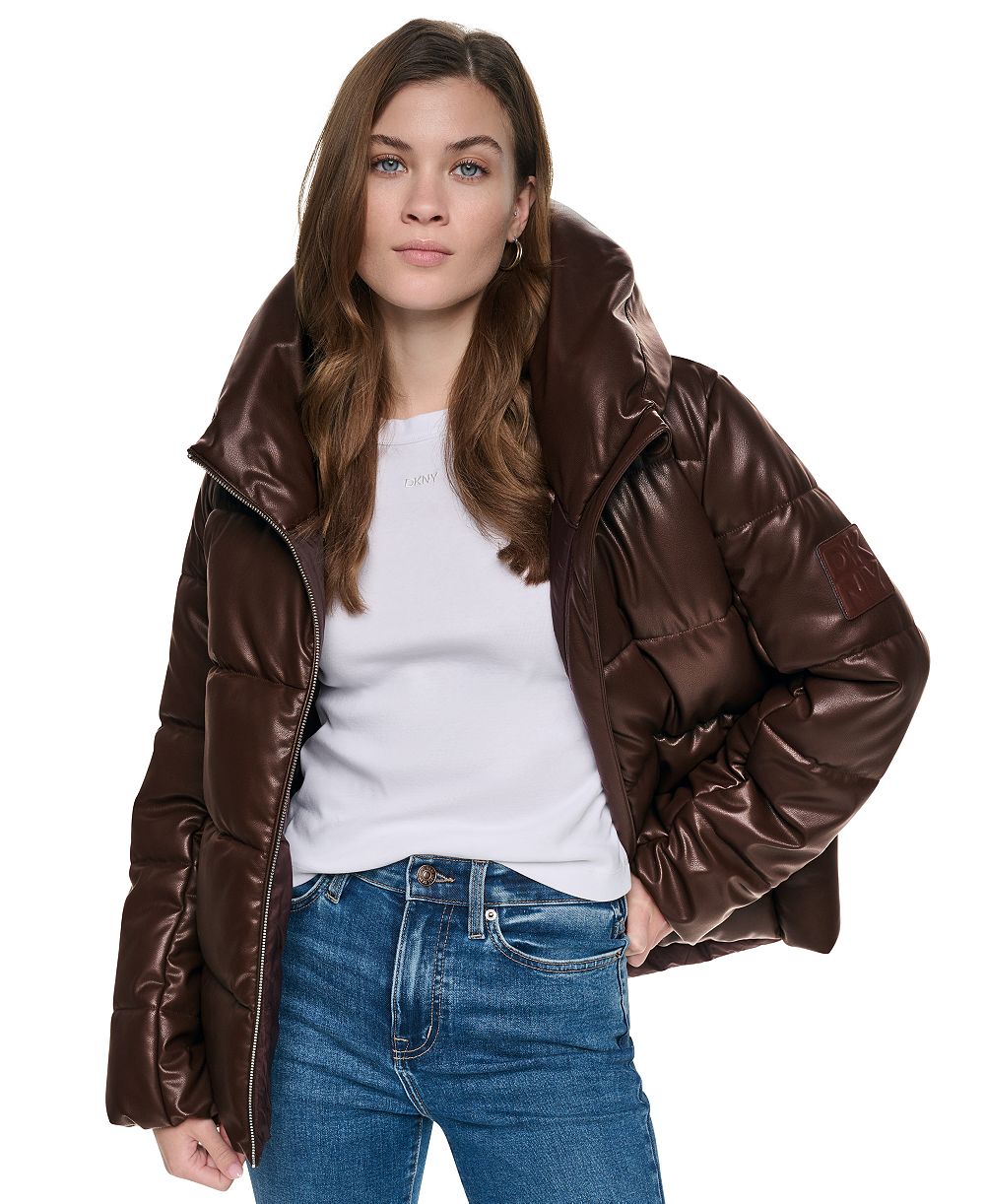 DKNY Jeans Women's Drama Collar Quilted Puffer Jacket