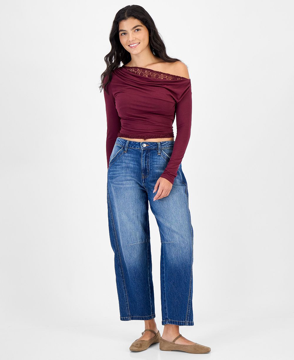 Celebrity Pink Juniors' Curved Seams Barrel-Leg Jeans