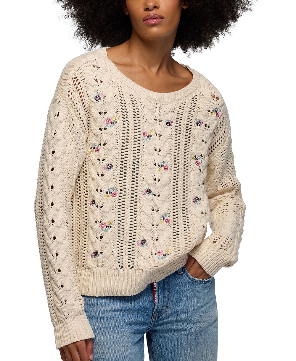 Женский свитер Lucky Brand с цветочной вышивкой и крупной вязкой
