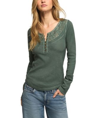 Женская рубашка Henley Lucky Brand с кружевной отделкой и длинным рукавом