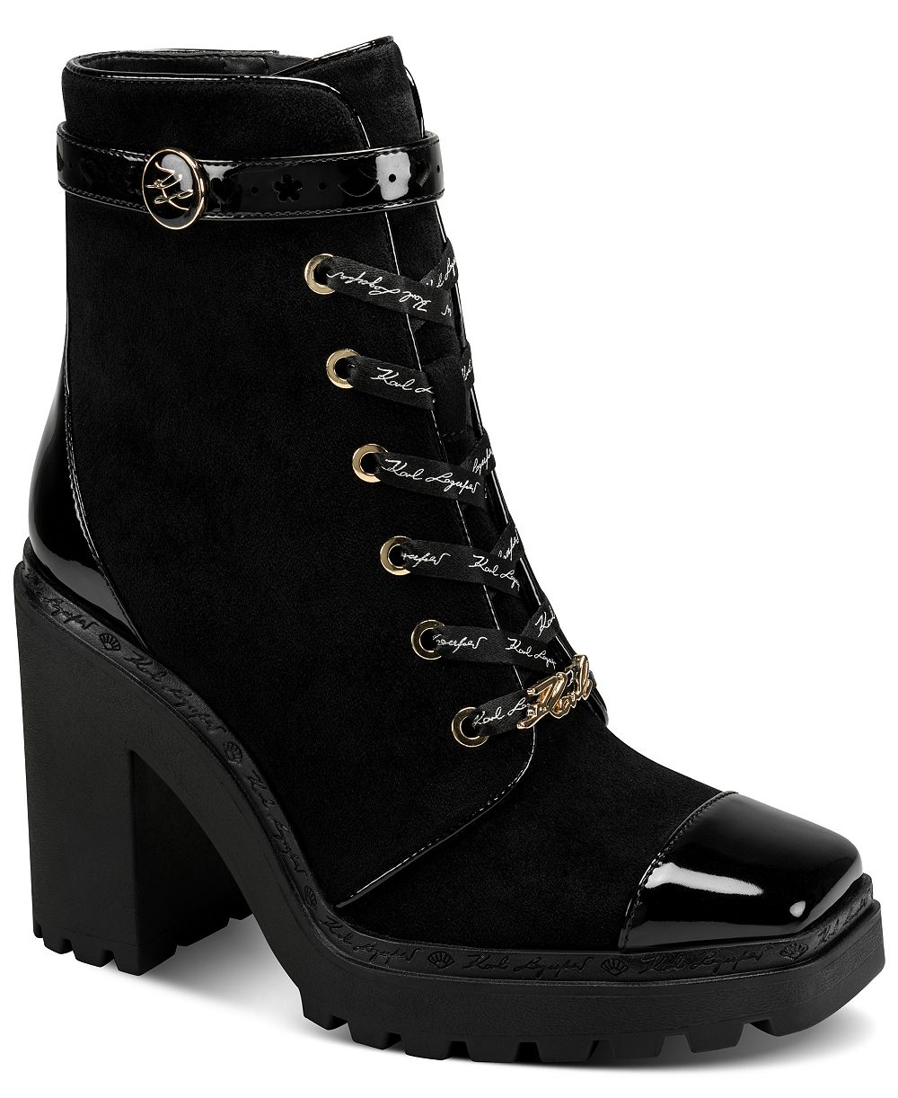KARL LAGERFELD PARIS Women's Shona Lug Sole Block Heel Booties
