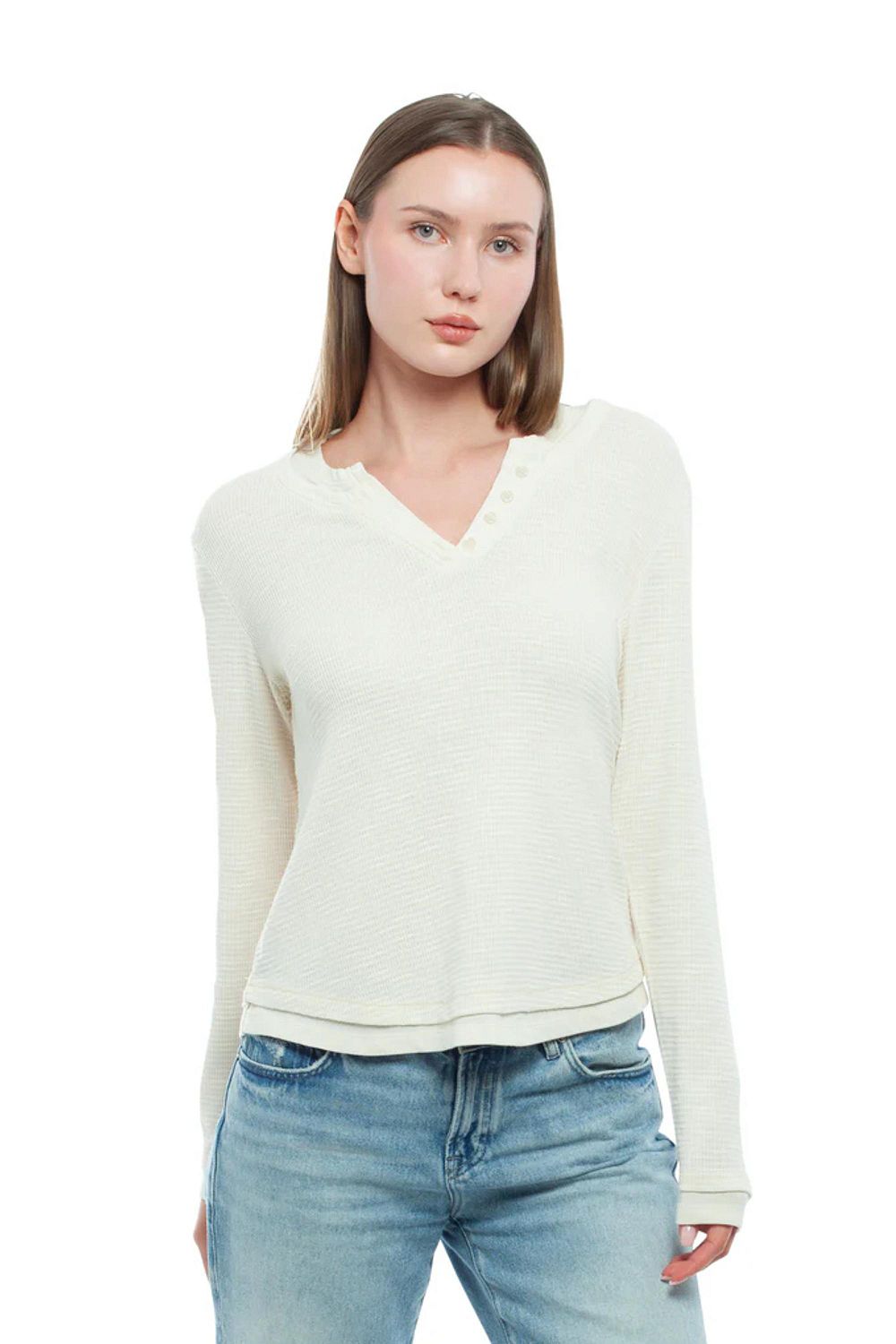 WILT Женский Long Sleeve Henley Mock Tee