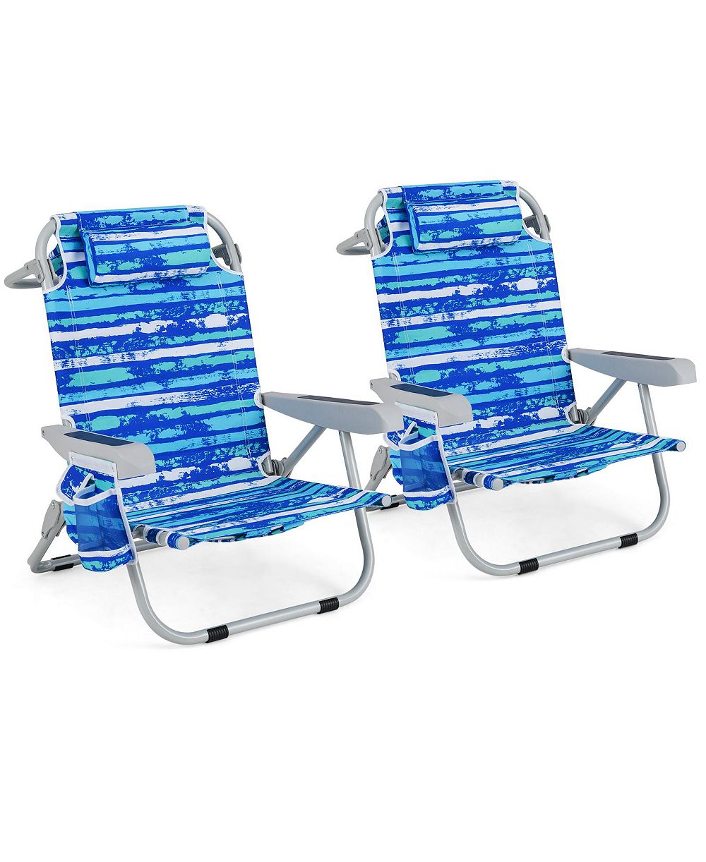 SUGIFT Set of 2 Foldable Backpack Beach Chairs with Cup Holder and Storage Pockets