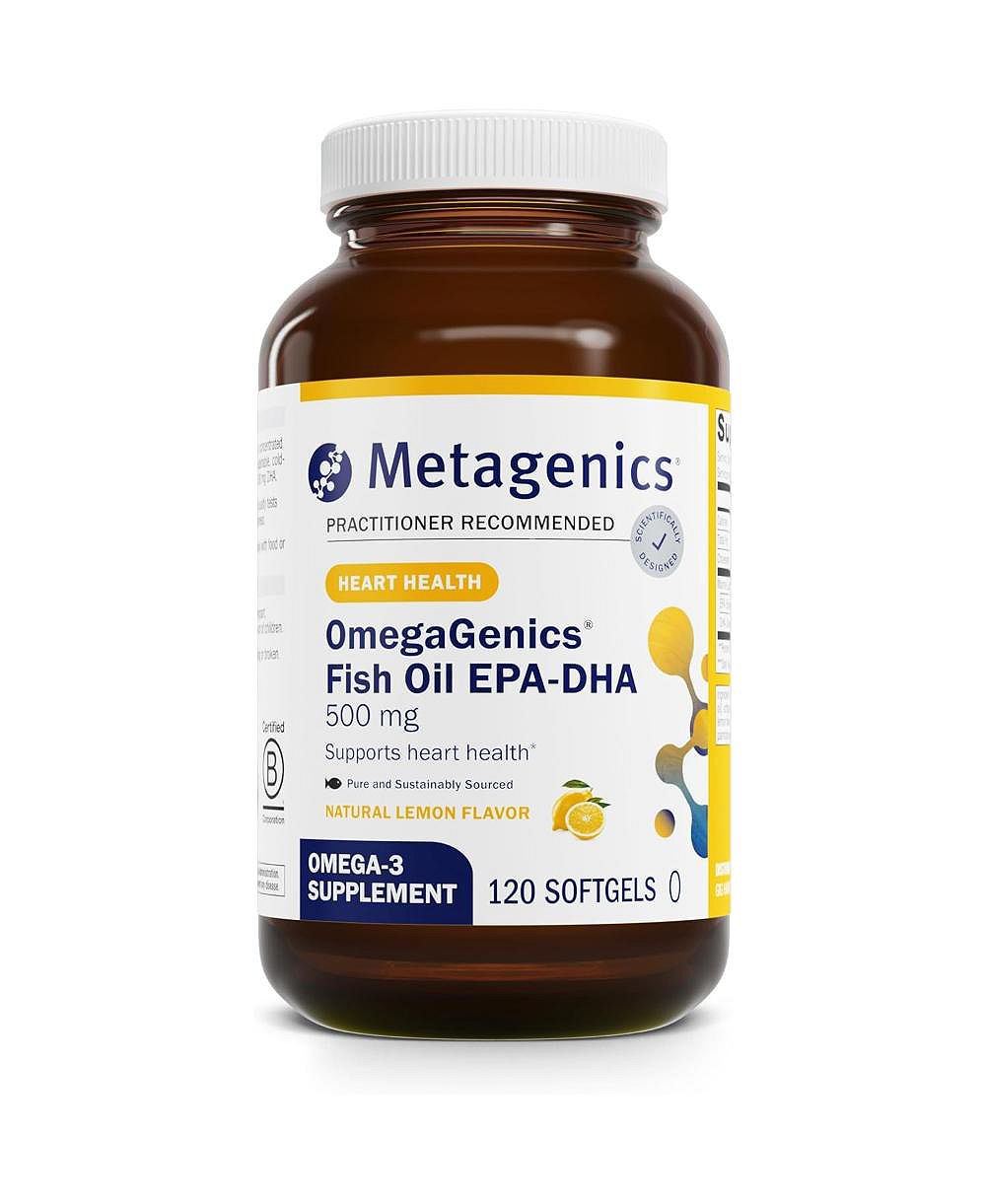 Metagenics OmegaGenics EPA DHA 500 High Potency Fish Oil Supplement for Cardiovascular Health Purity Tested 120 Softgels