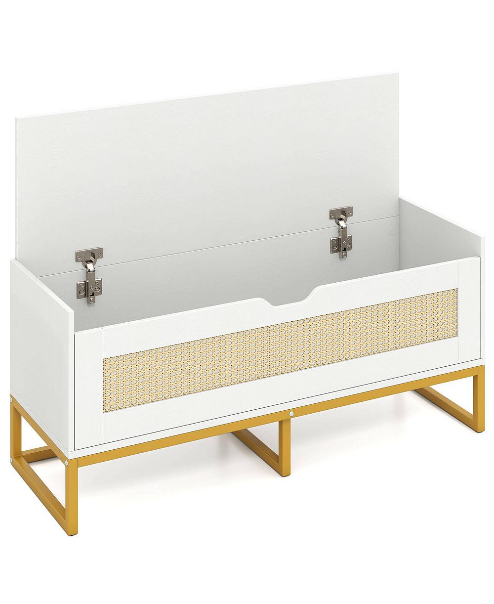 Costway 39.5" Rattan Storage Chest with Padded Seat, Flip-Top and Safety Hinges for Bedroom
