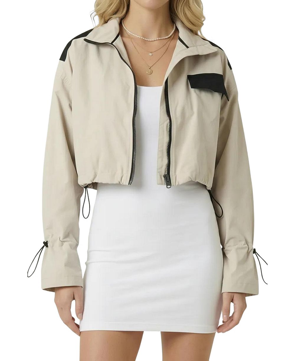 Modenaire Women's Cropped Zip-Front Contrast-Pocket Jacket