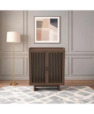 Homfan 31.5"W Slatted Door Shoe Cabinet, Engineered Wood Floor Standing Flip-Top Shoe Organizer for Entryway Hallway