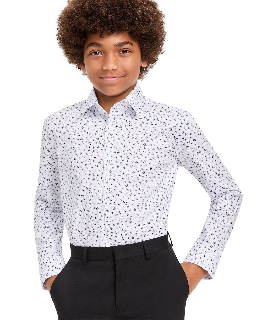 Kenneth Cole Reaction Boys' 4-20 Long-Sleeve Point-Collar Classic-Fit Cotton-Polyester Blend Dress Shirt