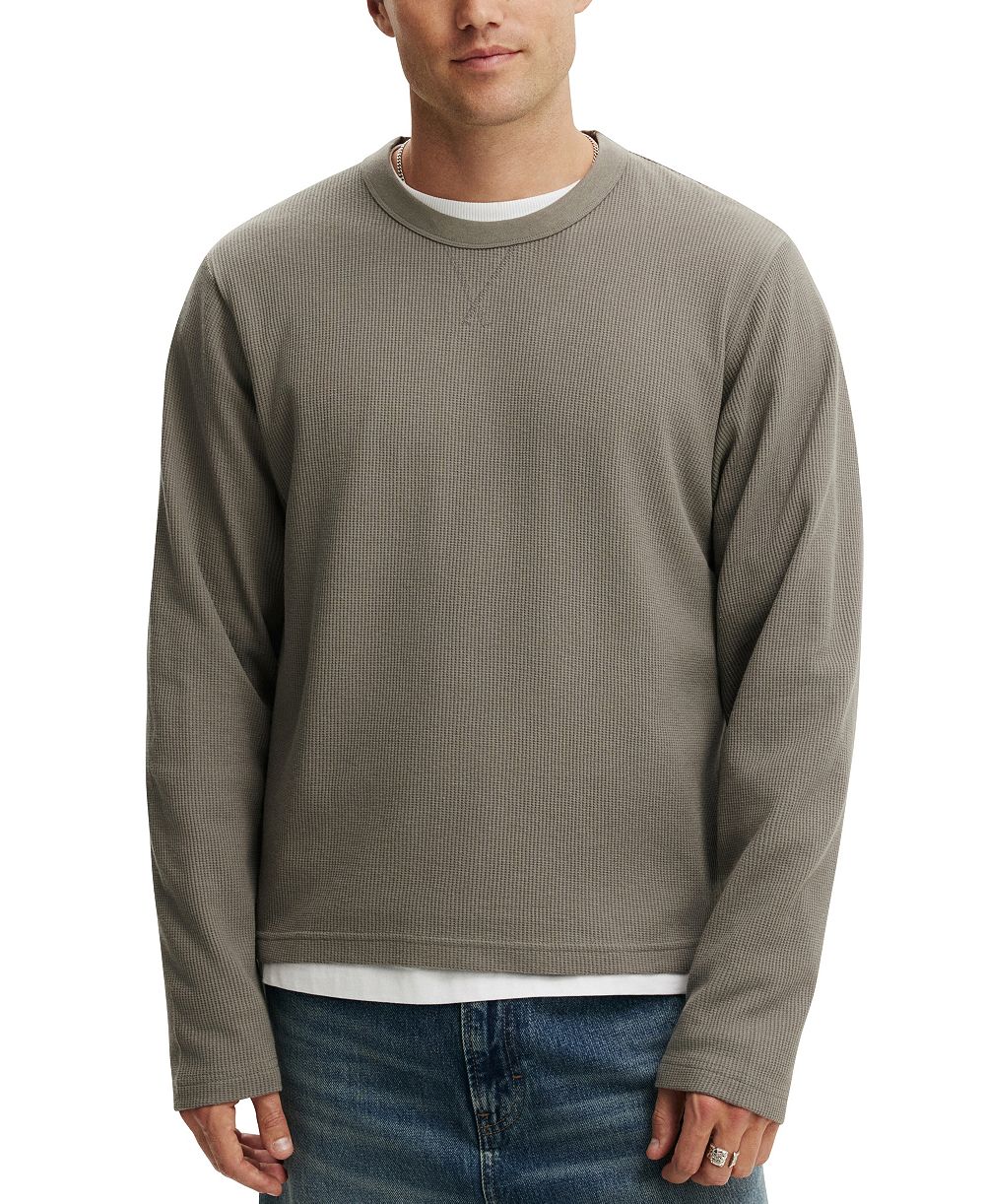 COTTON ON Men's Cropped-Fit Waffle Textured Long-Sleeve T-Shirt