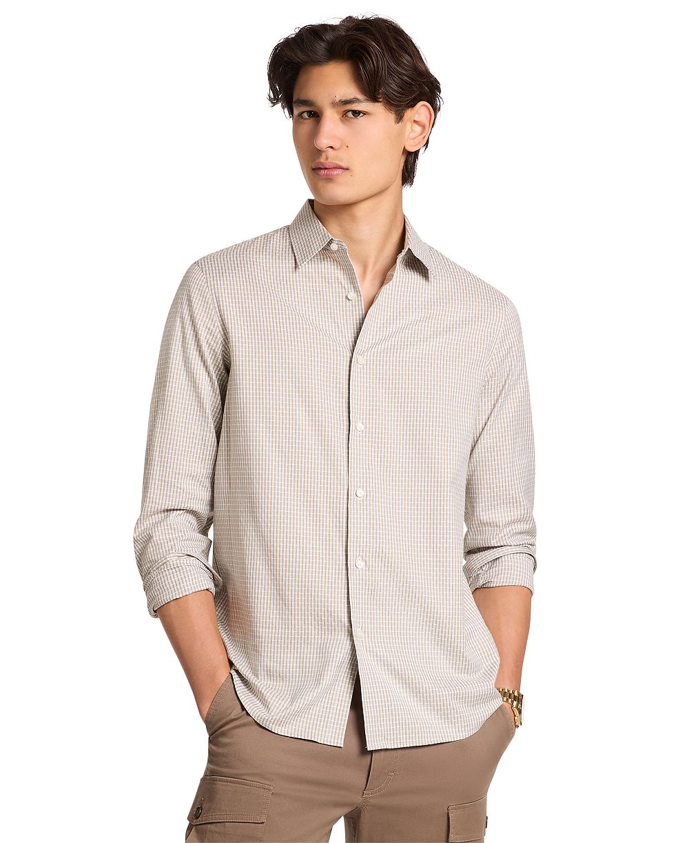 Мужская рубашка Michael Kors Check-Print Long-Sleeve Cotton