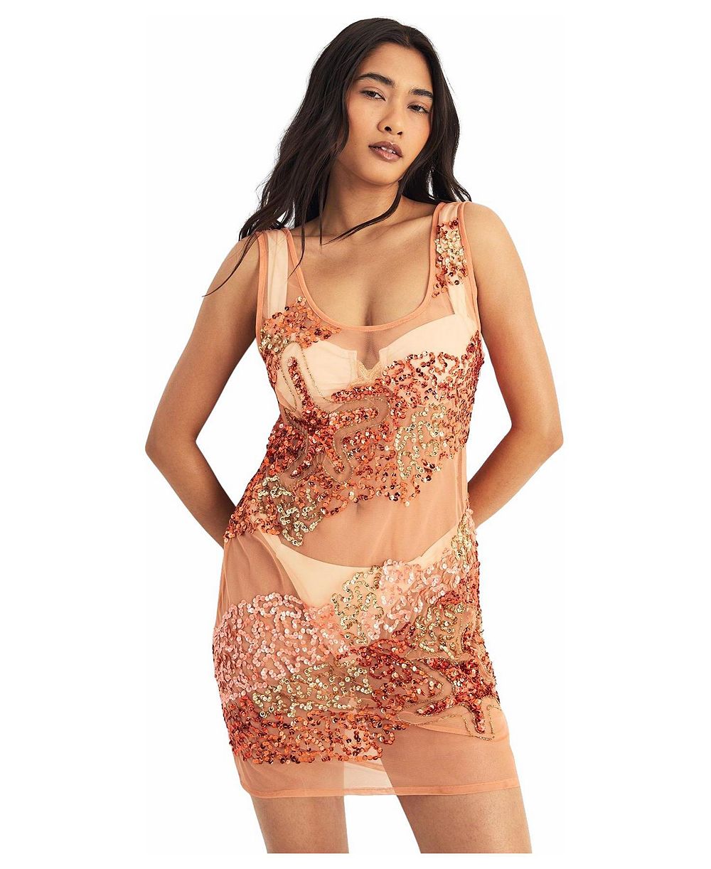 Женское мини-платье для пляжа Nasty Gal с бисером, прозрачное