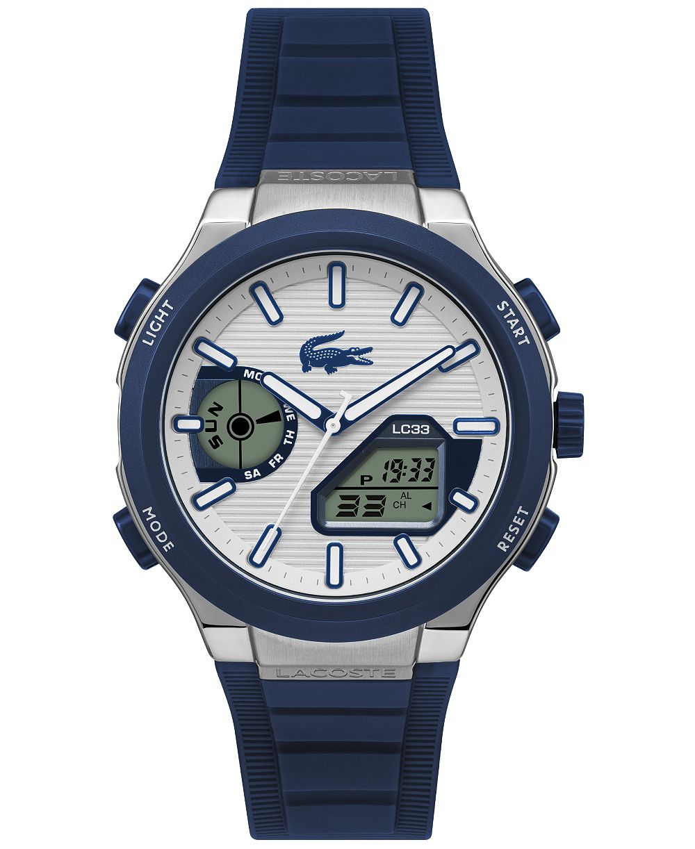 Lacoste Мужские кварцевые часы LC33 Blue с силиконовым ремешком 44.8mm