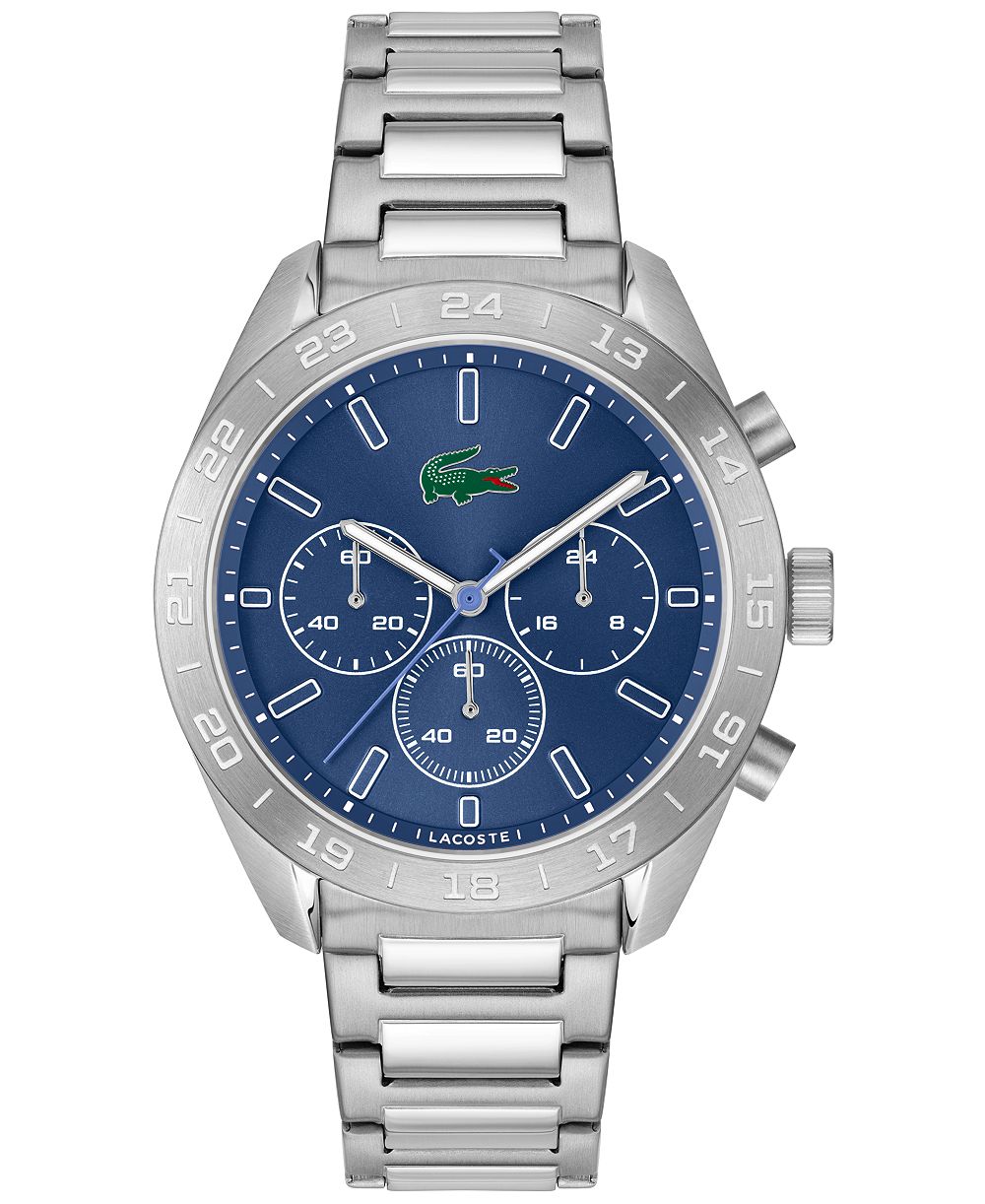 Lacoste Мужские кварцевые часы Boston Silver-Tone Stainless Steel Bracelet 42mm