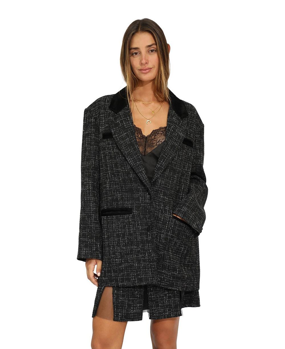 Belle & Bloom Women's City Noir Tweed Oversized Blazer