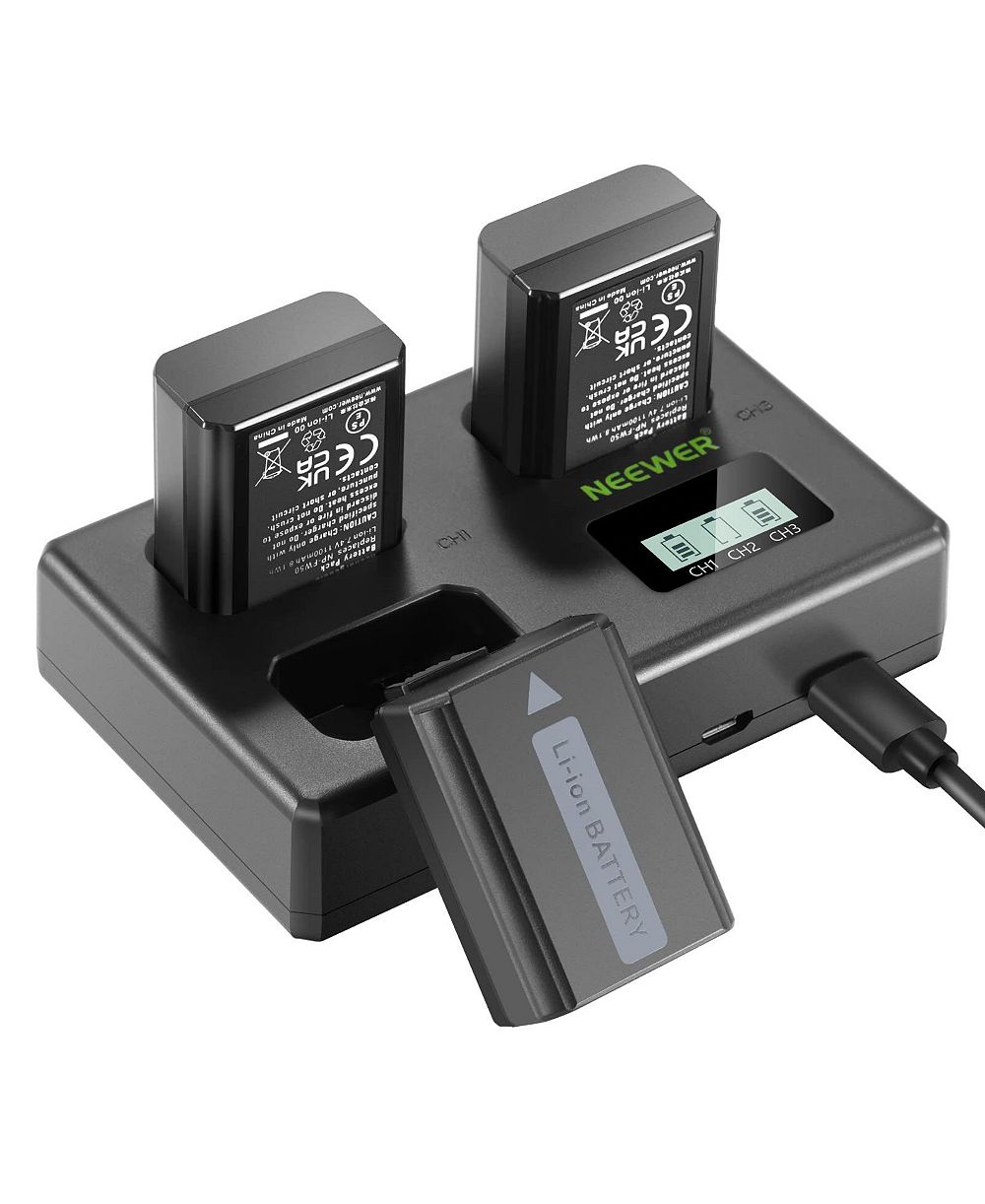 Neewer Replacement Battery and Charger Set for NP-FW50, 3 Pack