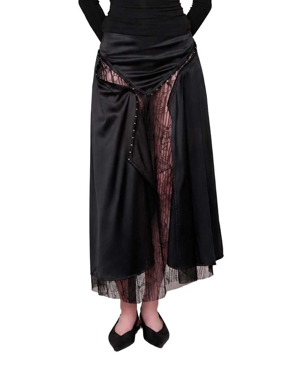 PCFG Женская The Party Edit Slit Lace Panel Satin Maxi Skirt