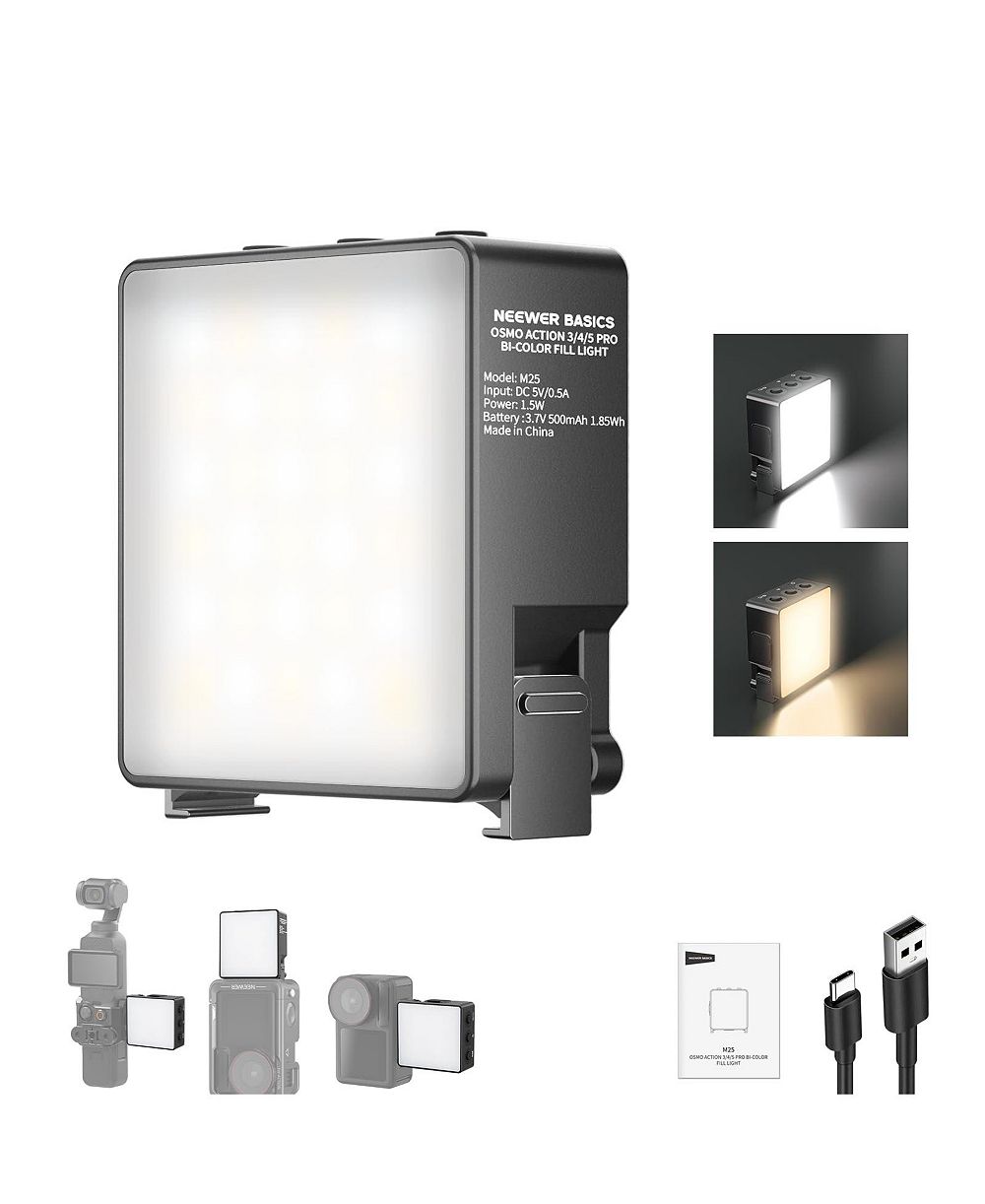 Neewer Basics Bi Color Magnetic LED Camera Light Compatible with DJI OSMO Nano Action 3 4 5 Pro Cage AC009 PRO Pocket 3 Accessories Bracket, M25