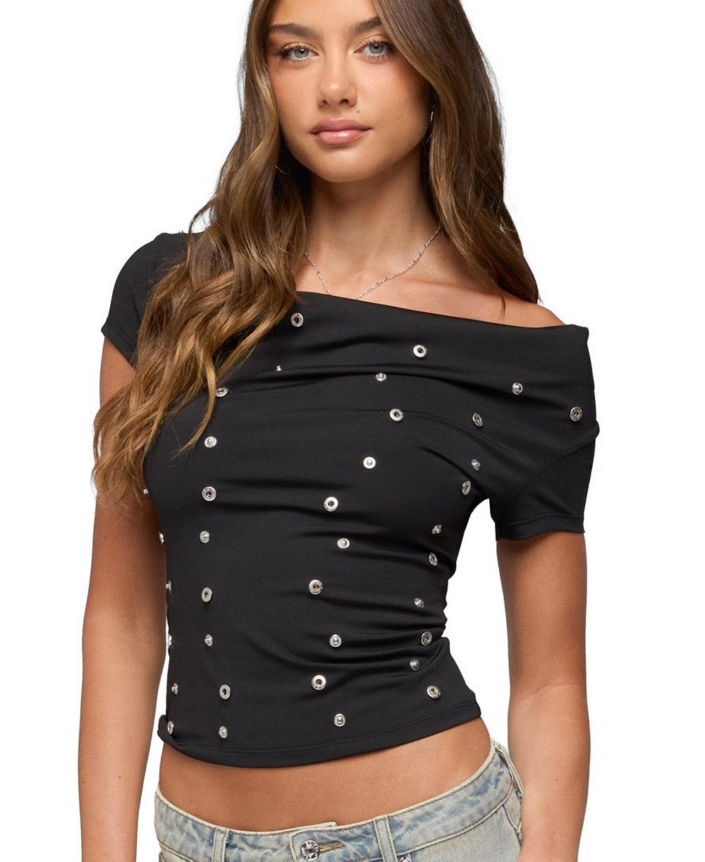 Топ Edikted Womens Bijou Metal Snap Cowl Neck