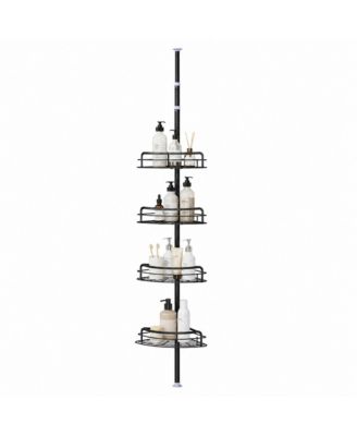PHYING Floor to Ceiling Corner Shower Caddy 4 Adjustable Shelves No Drill Storage Organizer With Towel Bar Easy Installation Space Saving Rack