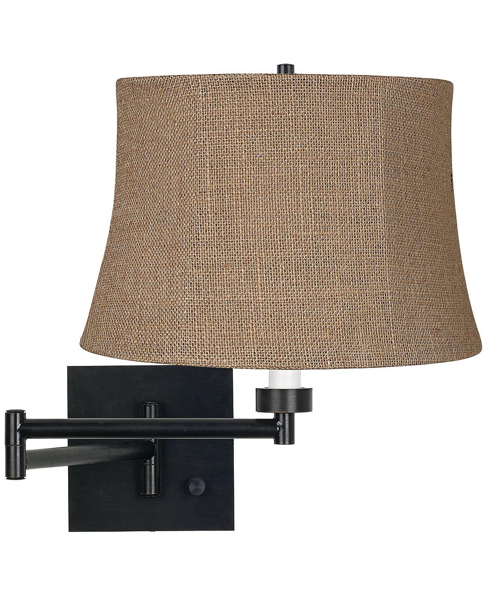 Настенный светильник Franklin Iron Works Farmhouse Swing Arm Espresso Plug-in 12" с абажуром из мешковины для спальни