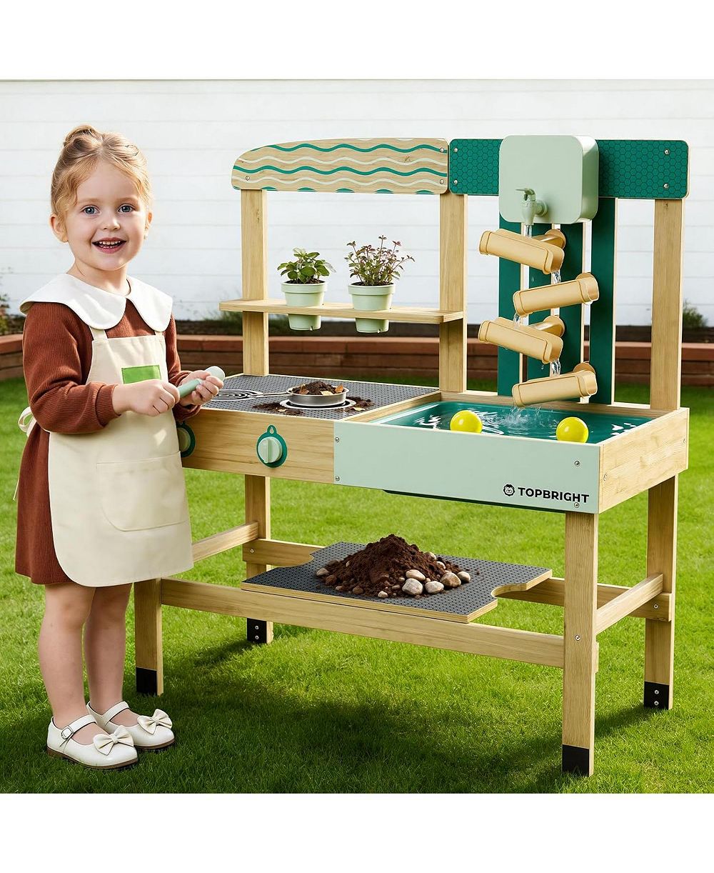 TOP BRIGHT детская игровая кухня 4 в 1, деревянный игровой домик для улицы, набор для игр с водой, песком и садоводства