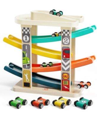 TOP BRIGHT Детская деревянная гоночная трасса Car Ramp Race Track Set Zig Zag с 4 цветными машинками