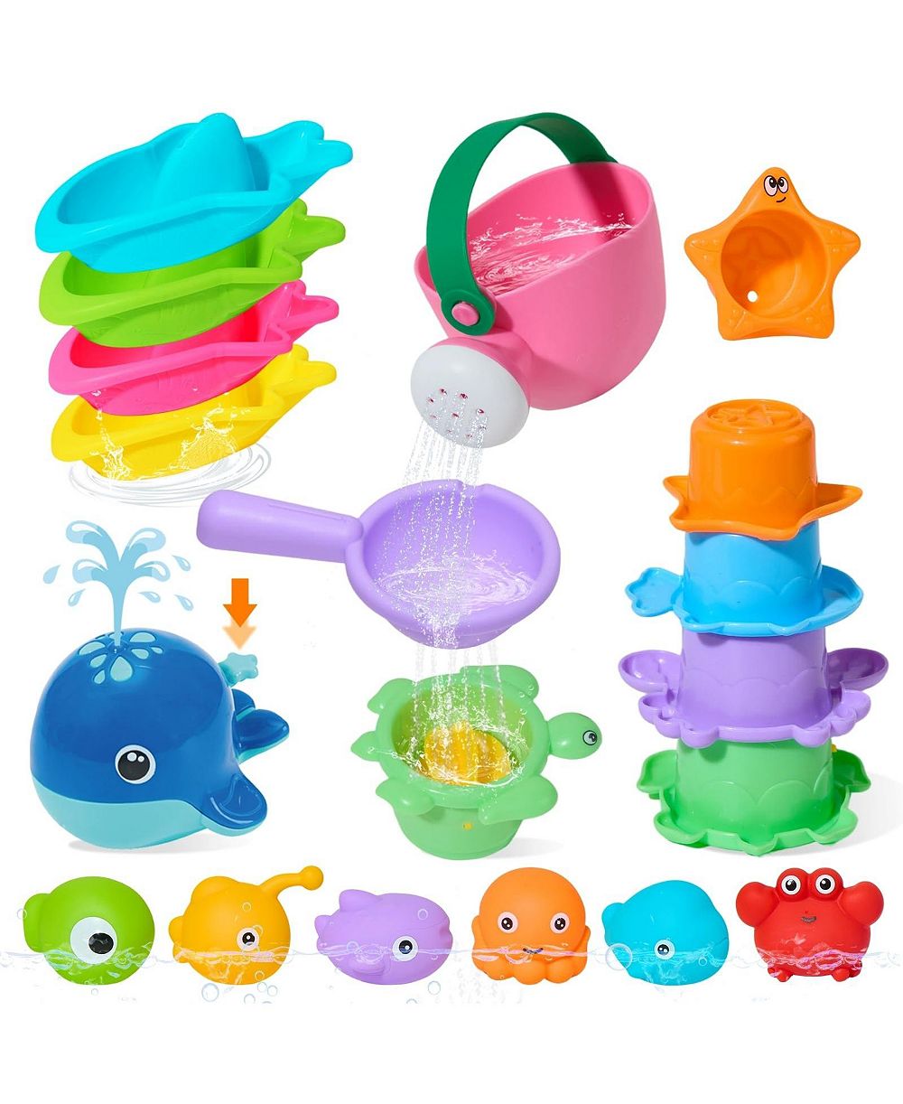 Набор игрушек для ванной GNUADZ 17PCS Bath Toy Whale Sprayer Stacking Cups Pool Water Table