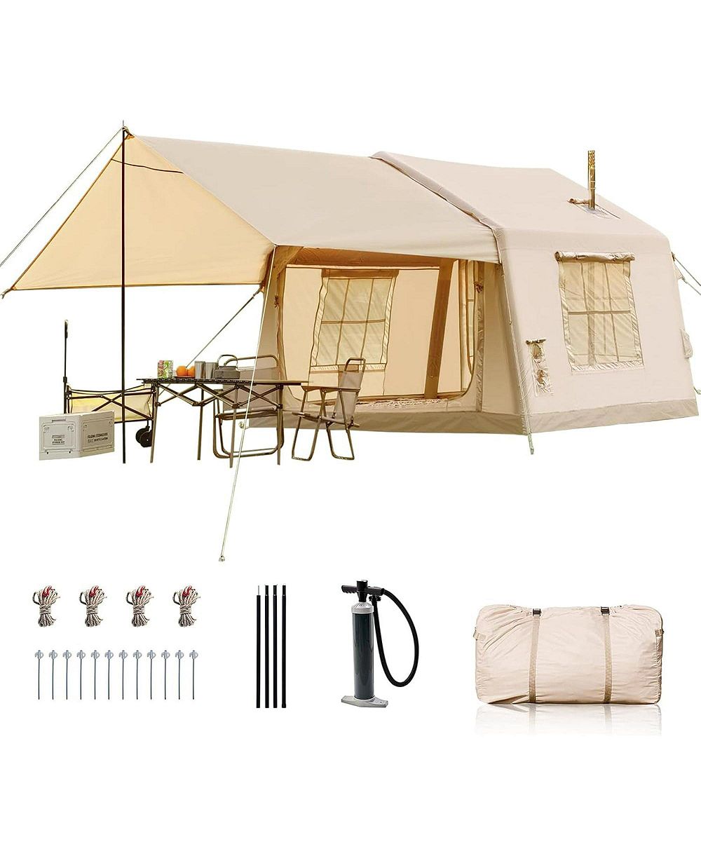 ABORON 4-Season Inflatable Camping Tent - Easy Setup Blow Up Tent with Hand Pump,Windproof and Breathable - Fits 2-8 People