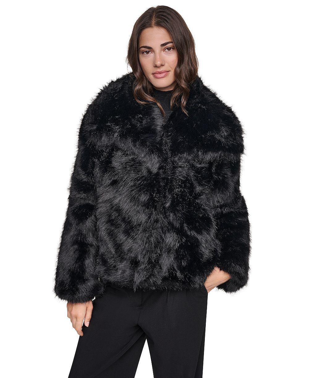 DKNY Women's Short Faux Fur Coat